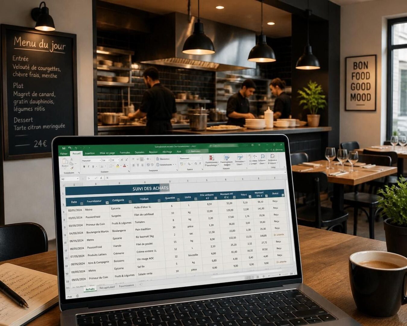 Le tableau “achats” qui évite les ruptures et les pertes (spécial petit resto) 1 découvrez le tableau « achats » spécialement conçu pour les petits restaurants, qui vous aide à éviter les ruptures de stock et les pertes, optimisant ainsi votre gestion et vos approvisionnements.
